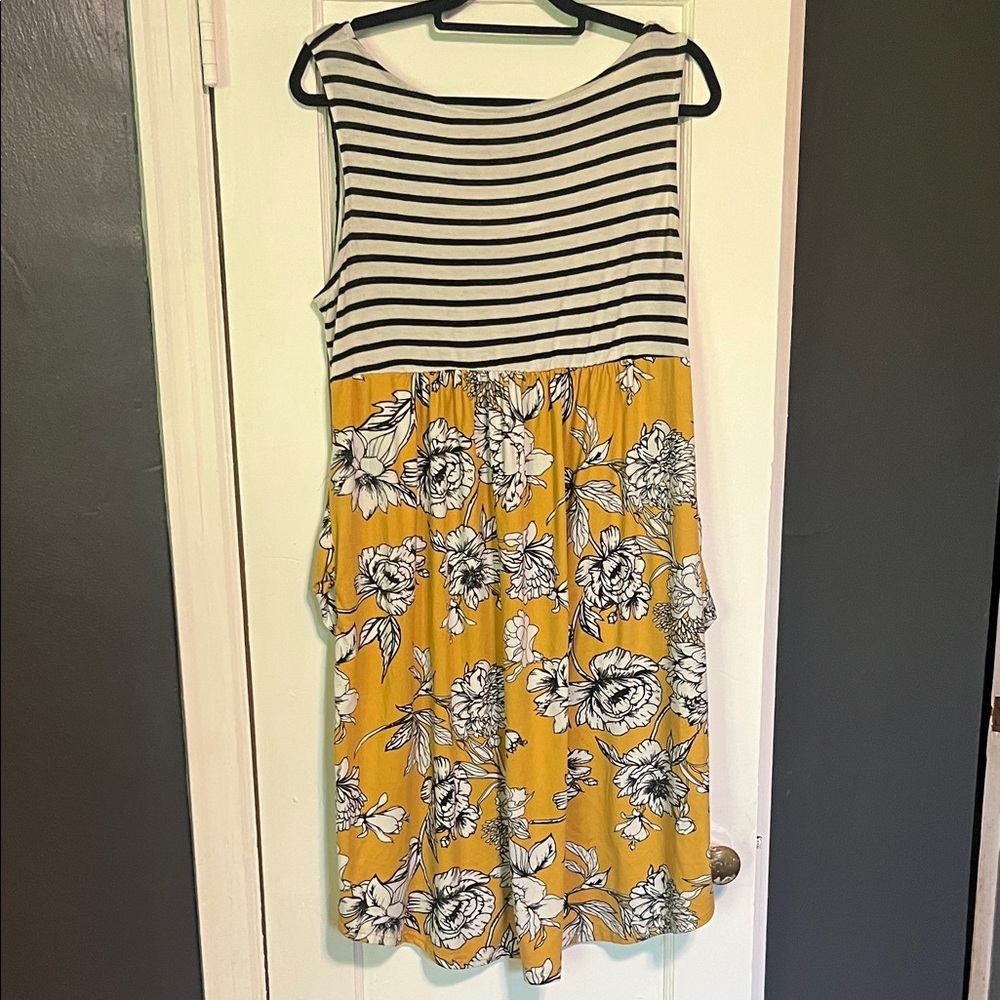 Striped and Floral Yellow Dress